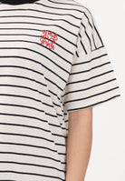 VICOLO T-shirt a manica corta panna e nera da donna con motivo a righe e ricamo RAB0554 NANE VICOLO 