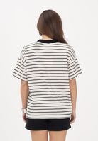 VICOLO T-shirt a manica corta panna e nera da donna con motivo a righe e ricamo RAB0554 NANE VICOLO 