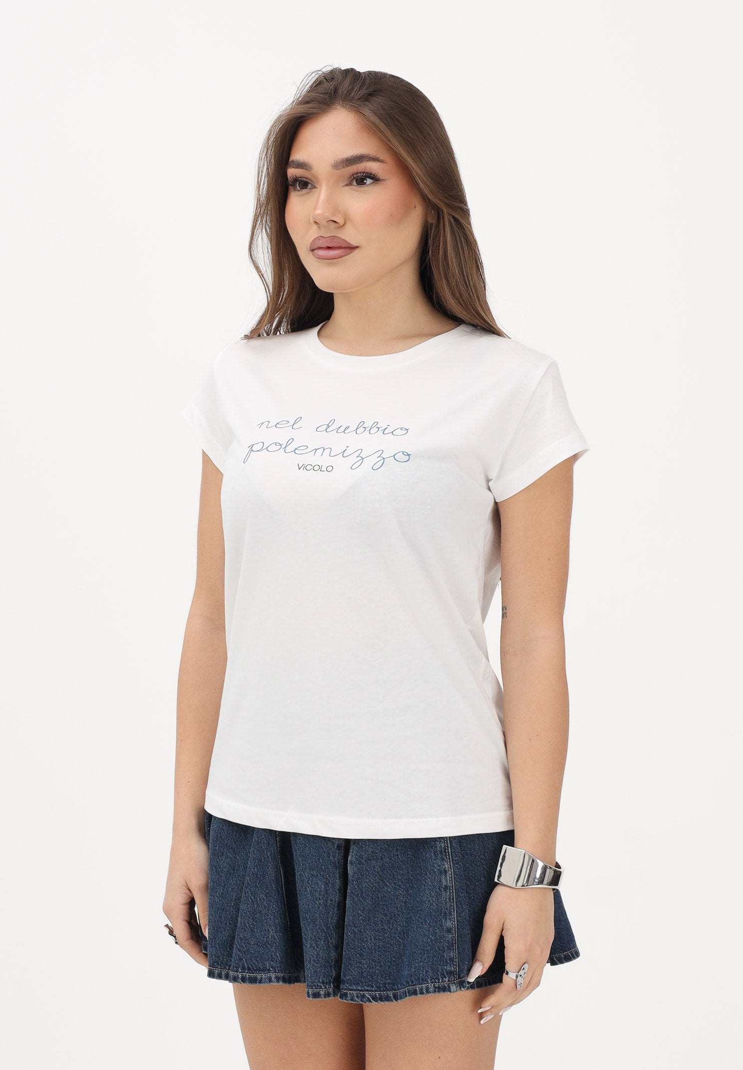VICOLO T-shirt a manica corta bianca da donna con stampa RAB0599 02 VICOLO 