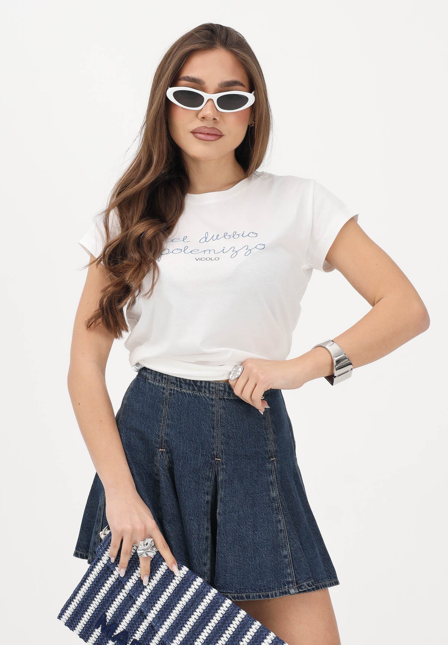 VICOLO T-shirt a manica corta bianca da donna con stampa RAB0599 02 VICOLO 
