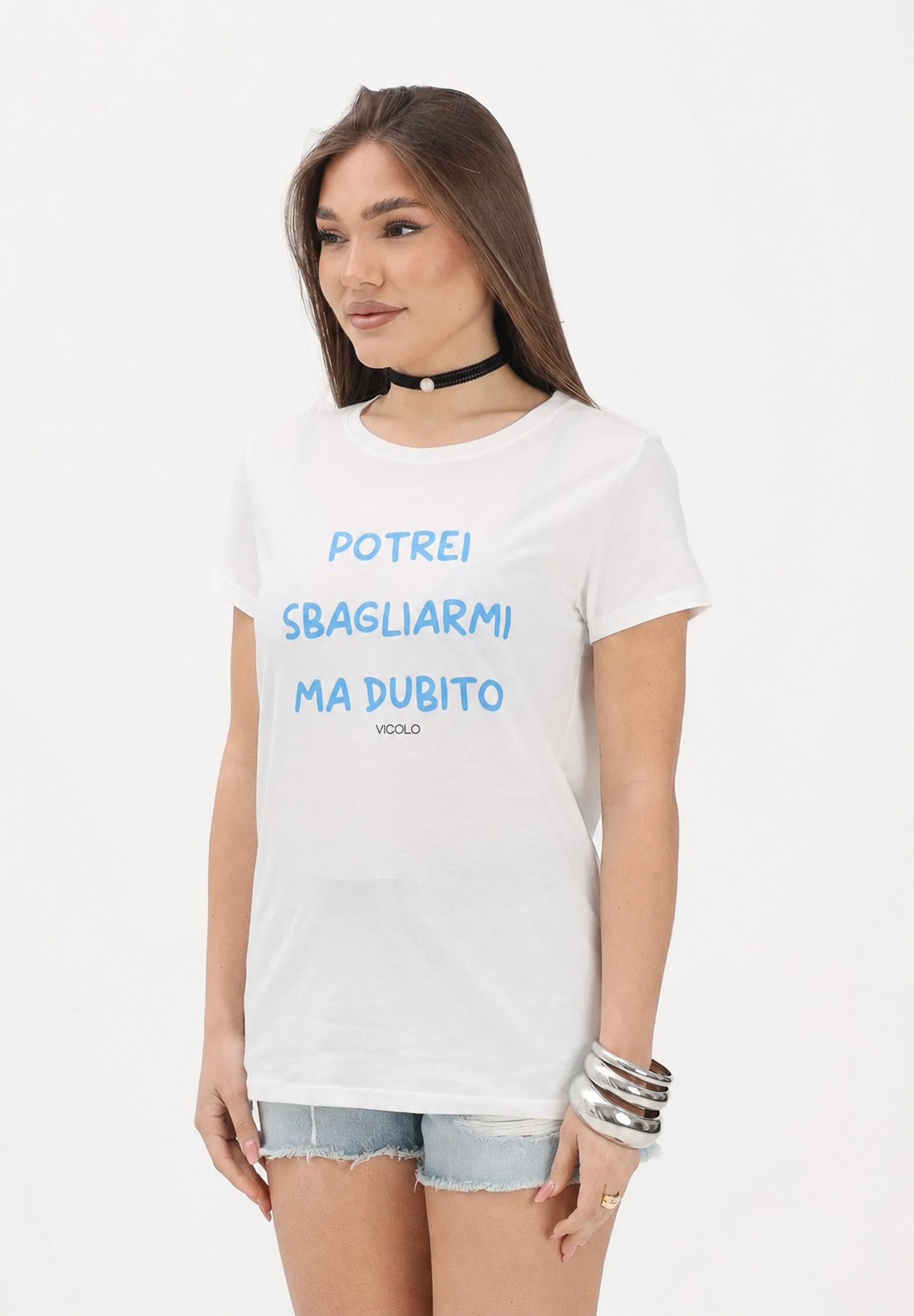 VICOLO t-shirt Potrei Sbagliarmi Ma Dubito in colore azzurro, colore basico bianco, da donna RAB0604 02 VICOLO 
