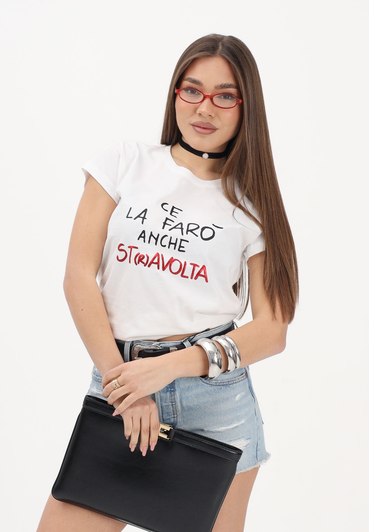 VICOLO T-shirt a manica corta bianca da donna con stampa "Ce la farò anche stravolta" RAB0634 02 VICOLO 
