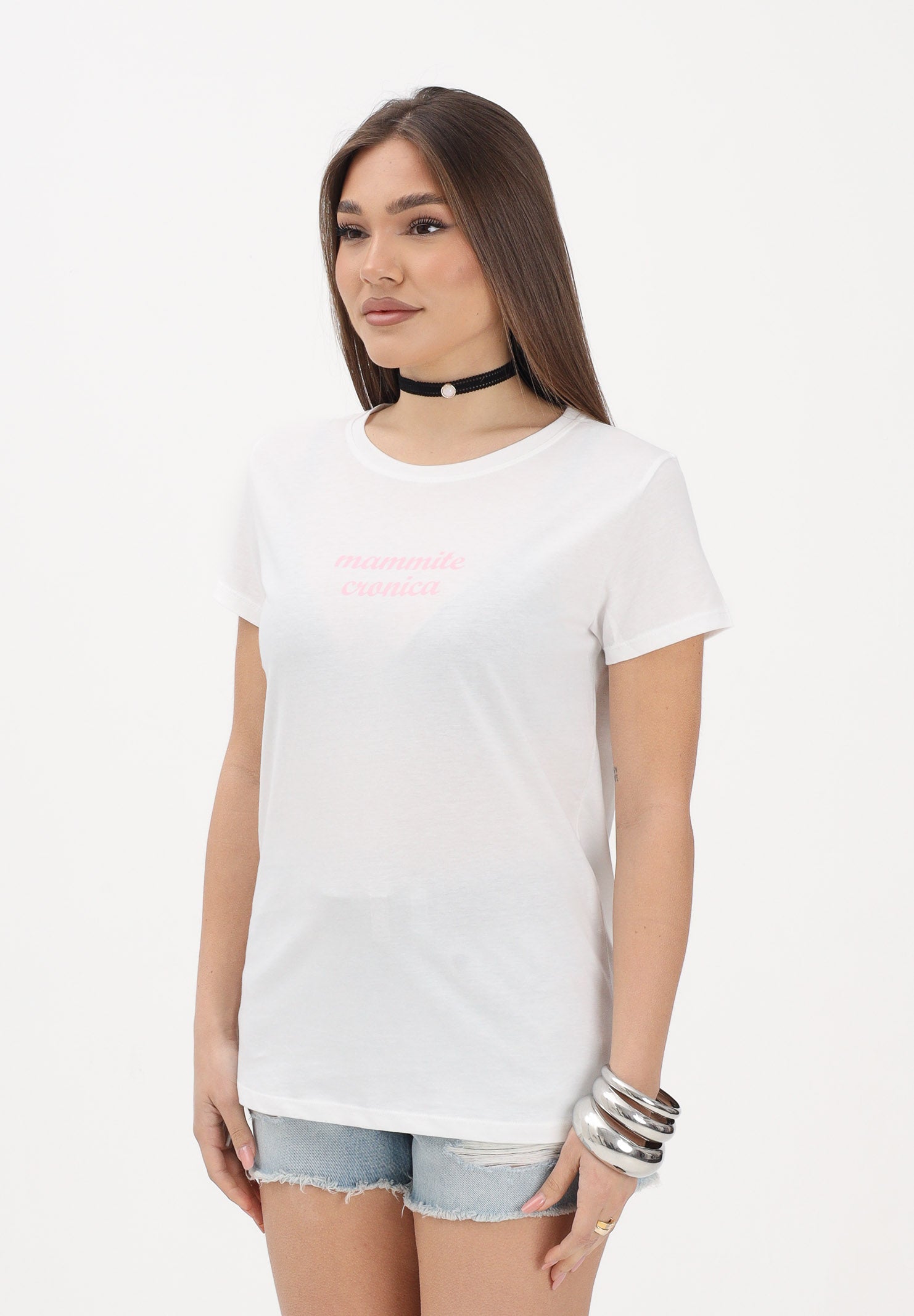 VICOLO T-shirt a manica corta bianca da donna con stampa "Mammite cronica" RAB0717 02 VICOLO 