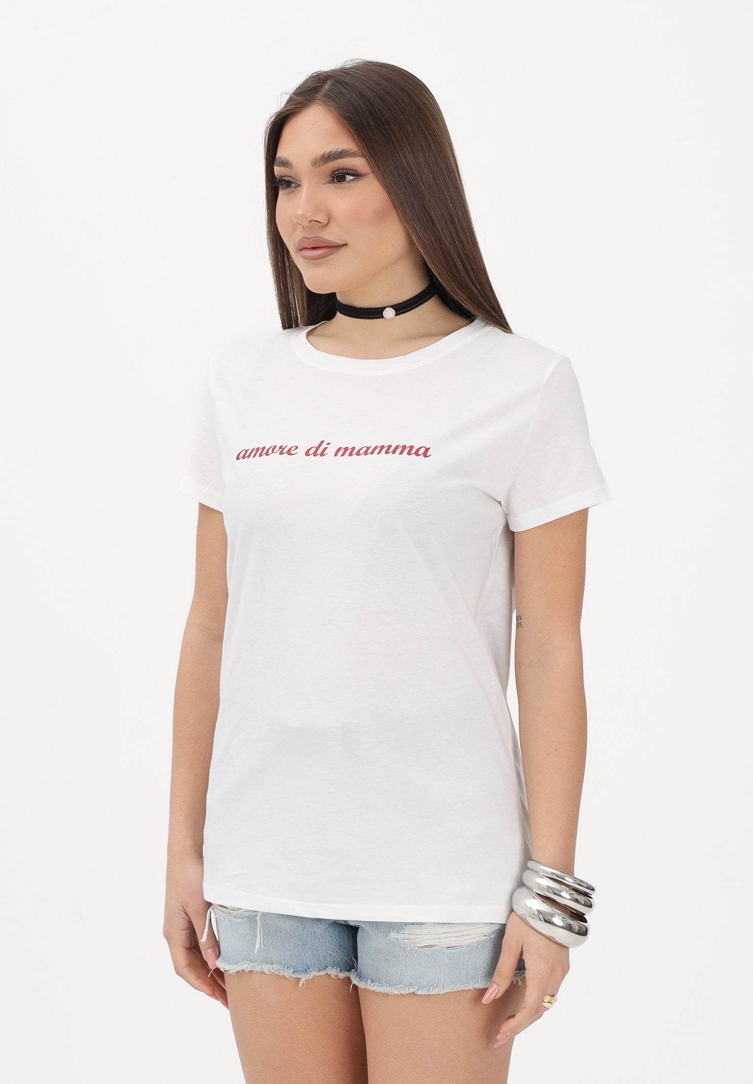 VICOLO T-shirt a manica corta bianca da donna con stampa "Amore di mamma" RAB0718 02 VICOLO 