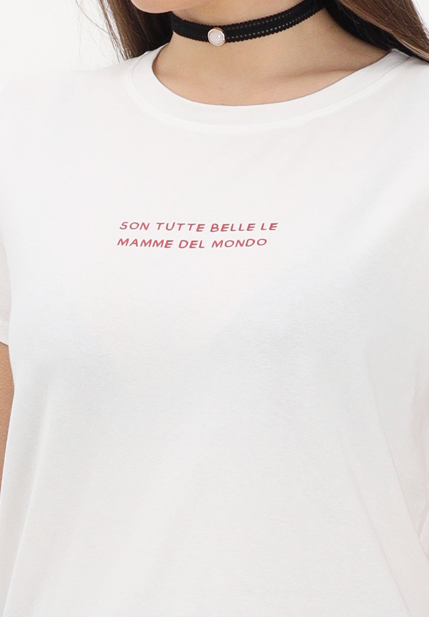 VICOLO T-shirt a manica corta bianca da donna con stampa "Son tutte belle le mamme del mondo" RAB0740 02 VICOLO 