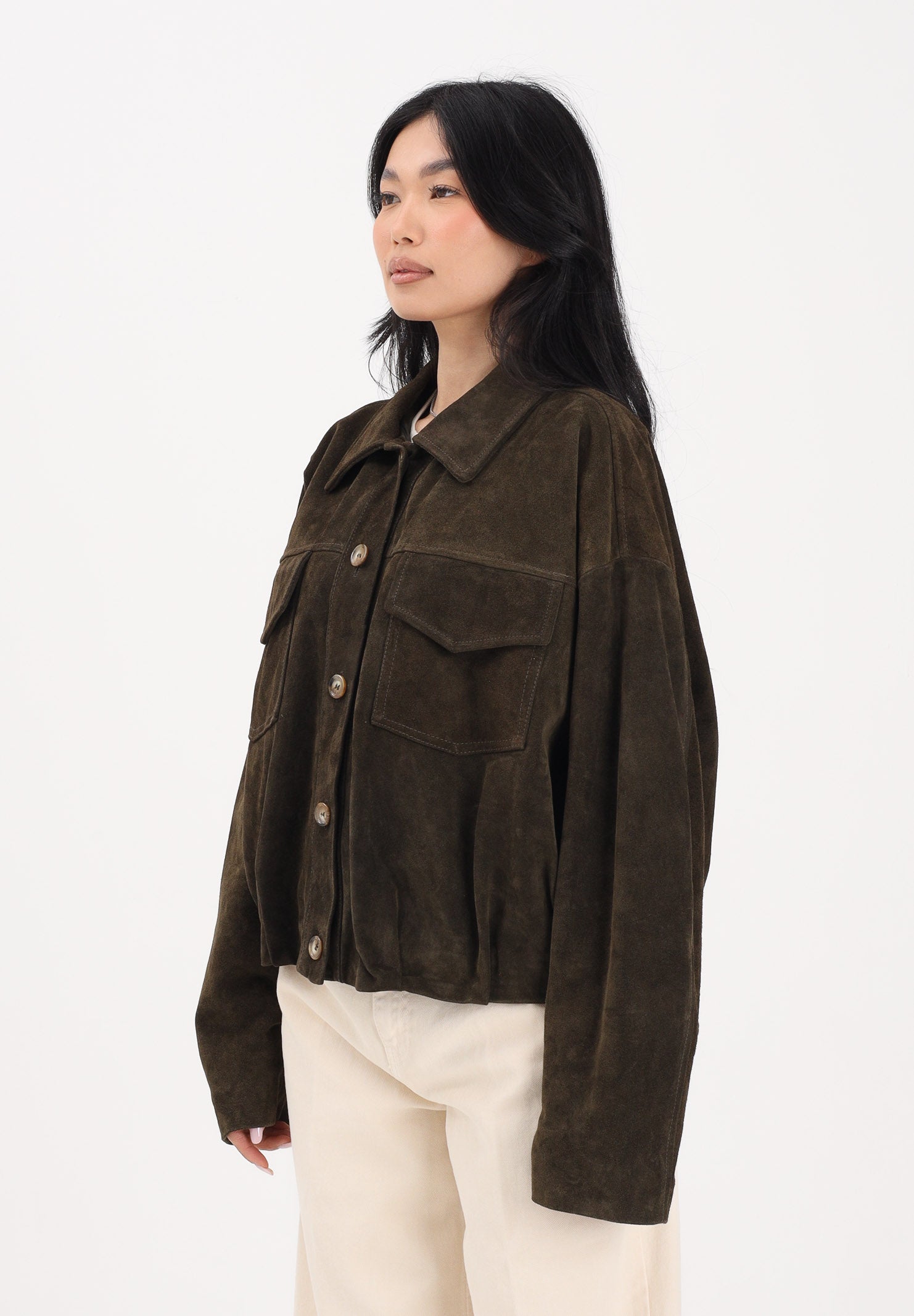 VICOLO Giubbotto in pelle scamosciata verde militare da donna TAB0171 ABU19 VICOLO 
