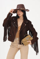 VICOLO Giubbotto moro da donna in morbido suede con frange TAB0172 ABU68 VICOLO 