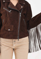 VICOLO Giubbotto moro da donna in morbido suede con frange TAB0172 ABU68 VICOLO 