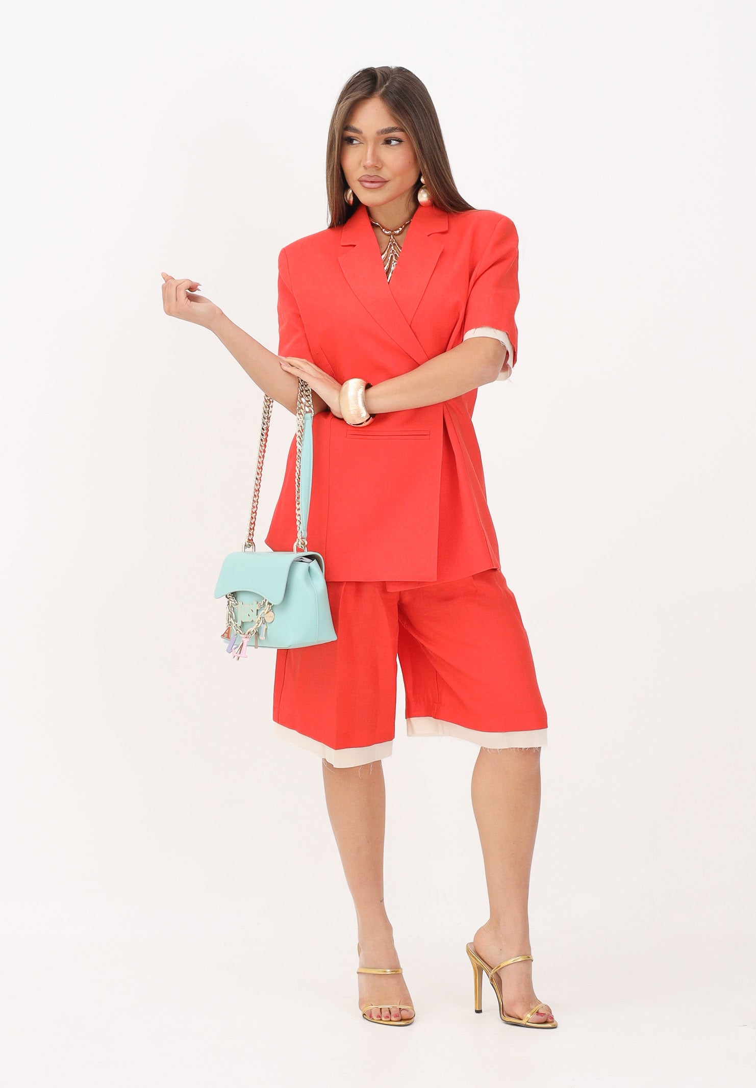 VICOLO bermuda lino Papaya arancione donna. TAB1621 PA VICOLO 
