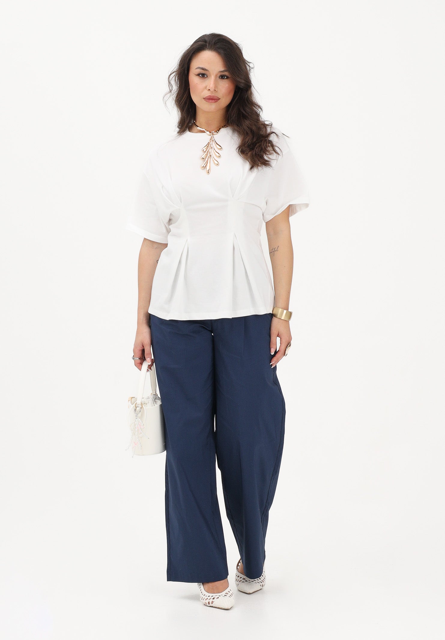 VICOLO T-shirt a manica corta bianca da donna sfiancata UAB0020 BI VICOLO 