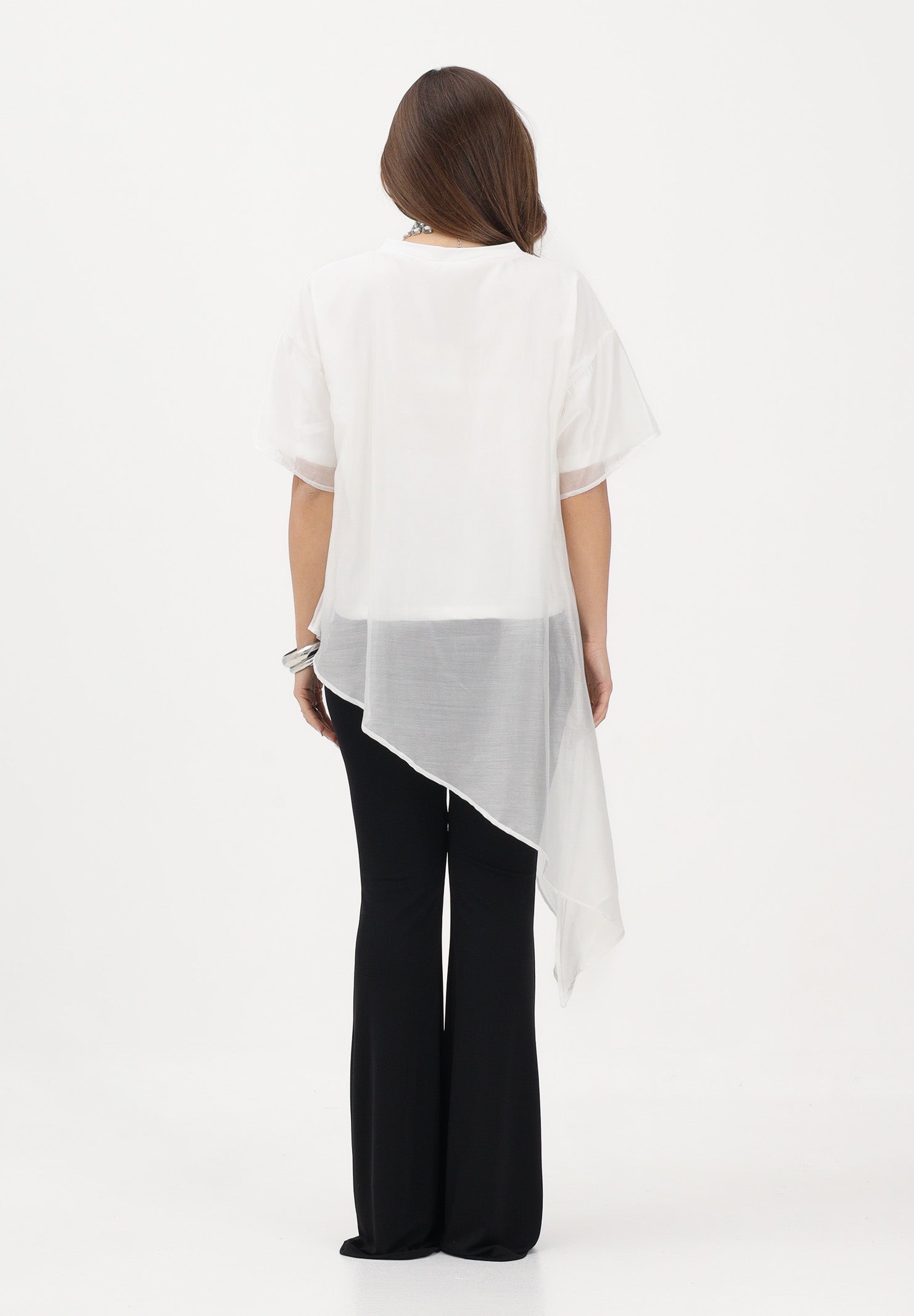VICOLO T-shirt a manica corta bianca da donna in tessuto velato UAB018 BI VICOLO 