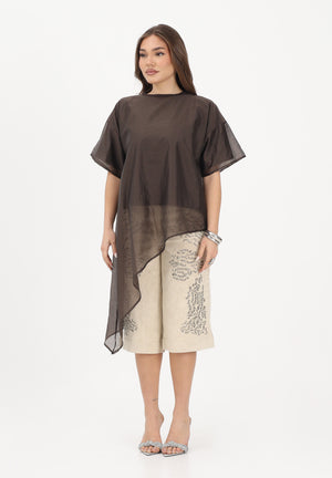 VICOLO T-shirt a manica corta marrone da donna in tessuto velato UAB018 MO VICOLO 
