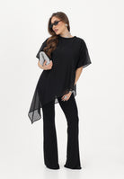 VICOLO T-shirt a manica corta nera da donna in tessuto velato UAB018 NE VICOLO 