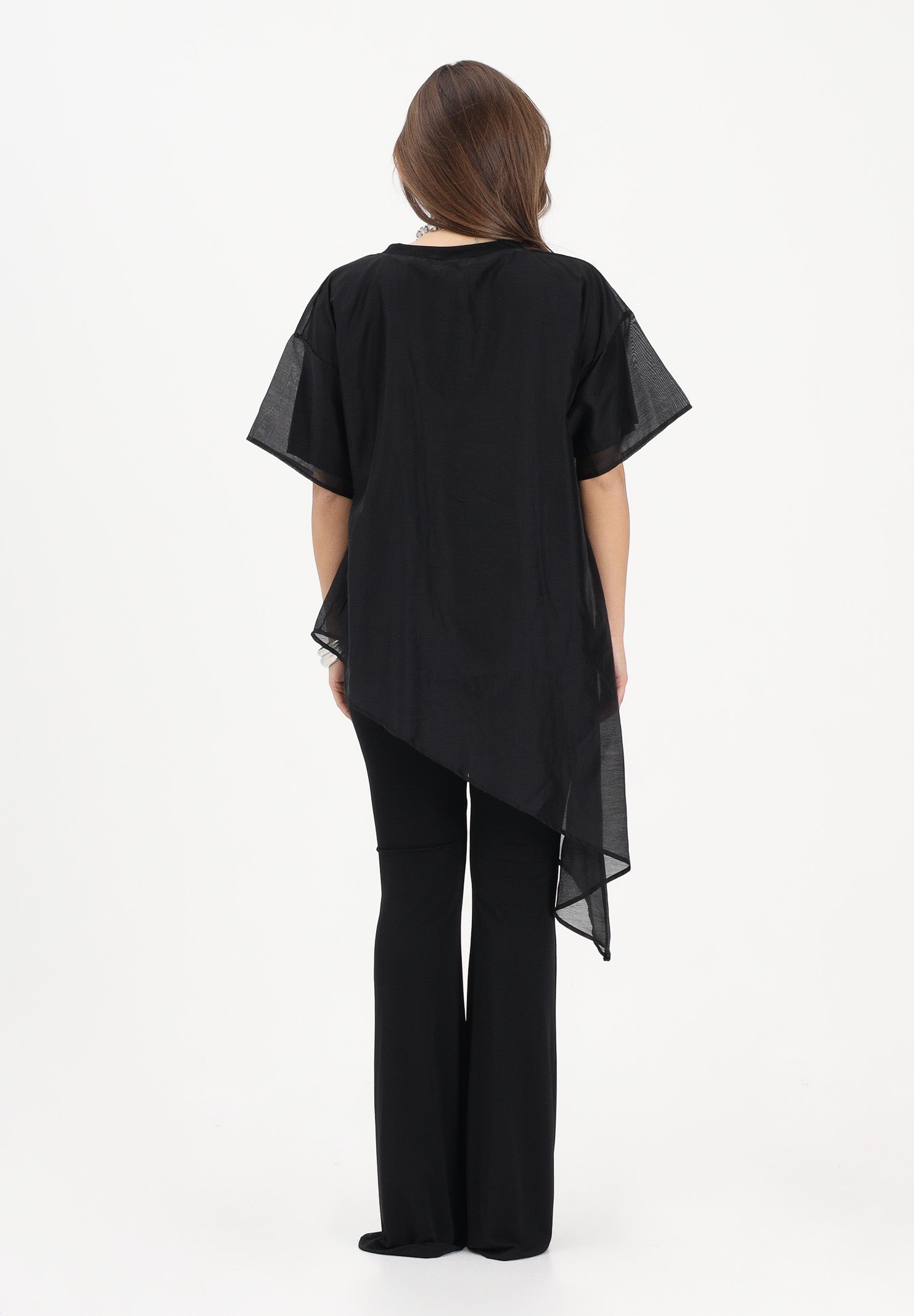 VICOLO T-shirt a manica corta nera da donna in tessuto velato UAB018 NE VICOLO 
