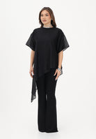 VICOLO T-shirt a manica corta nera da donna in tessuto velato UAB018 NE VICOLO 