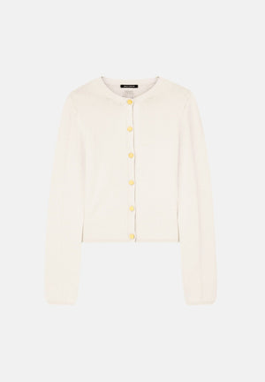ARMANI EXCHANGE Cardigan corto REPERTOIRE bianco da donna con scollo rotondo e bottoni decorativi.