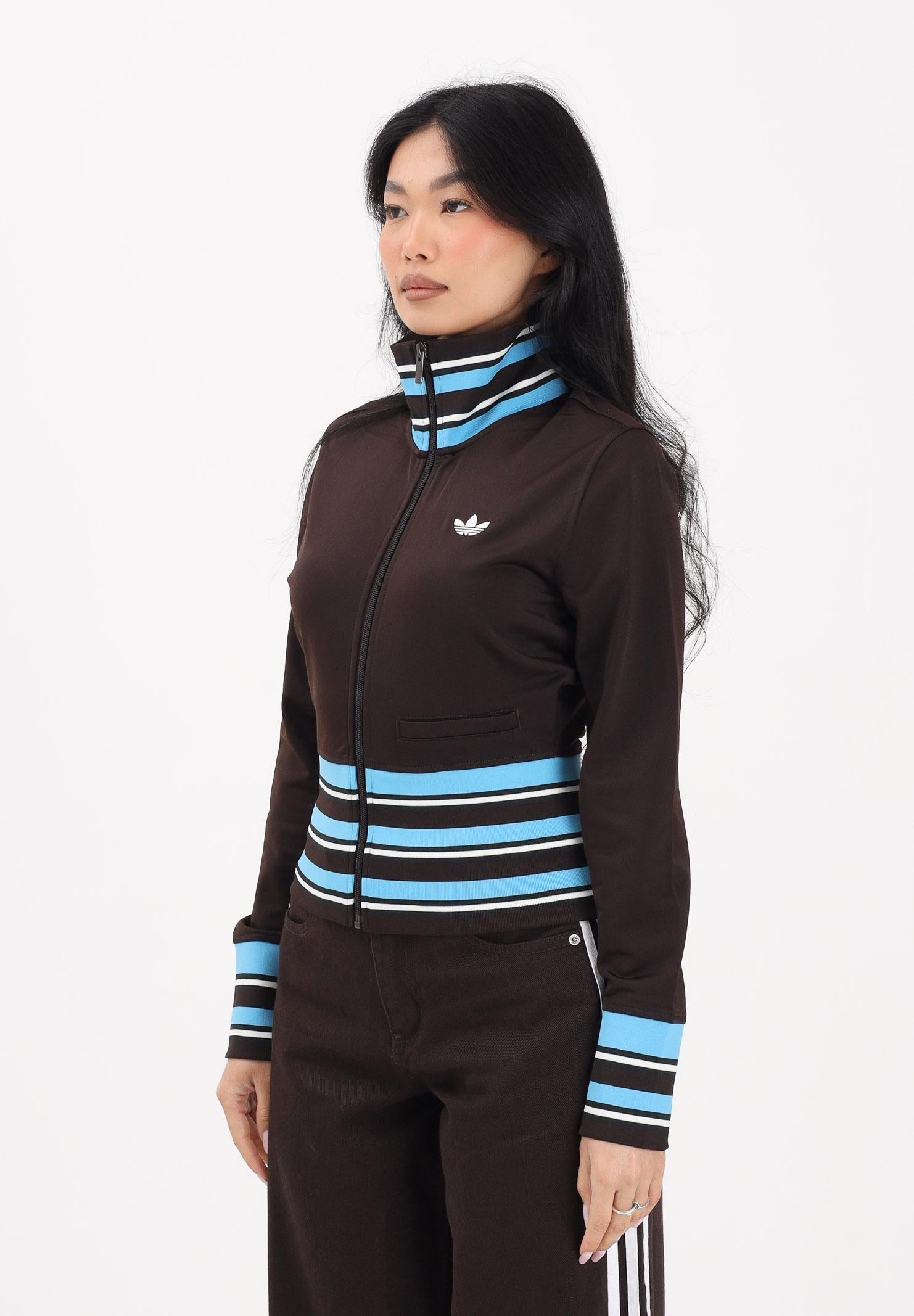 ADIDAS ORIGINALS Felpa con zip Vintage TT marrone e azzurra da donna KW2084 . ADIDAS ORIGINALS 