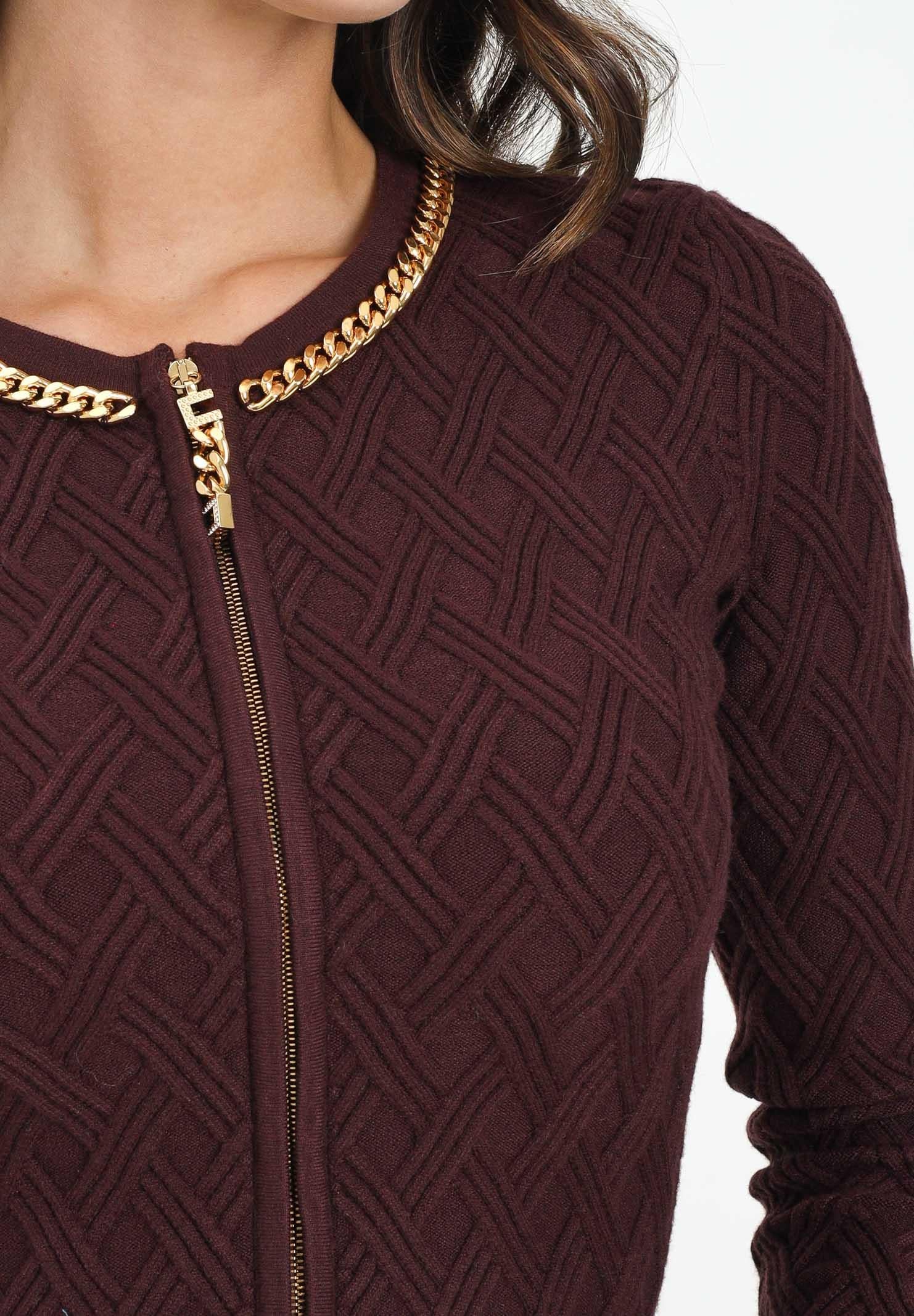 ELISABETTA FRANCHI Cardigan corto bordeaux da donna in maglia a rombi con dettaglio gioiello MK29B56E2 EA4 ELISABETTA FRANCHI 