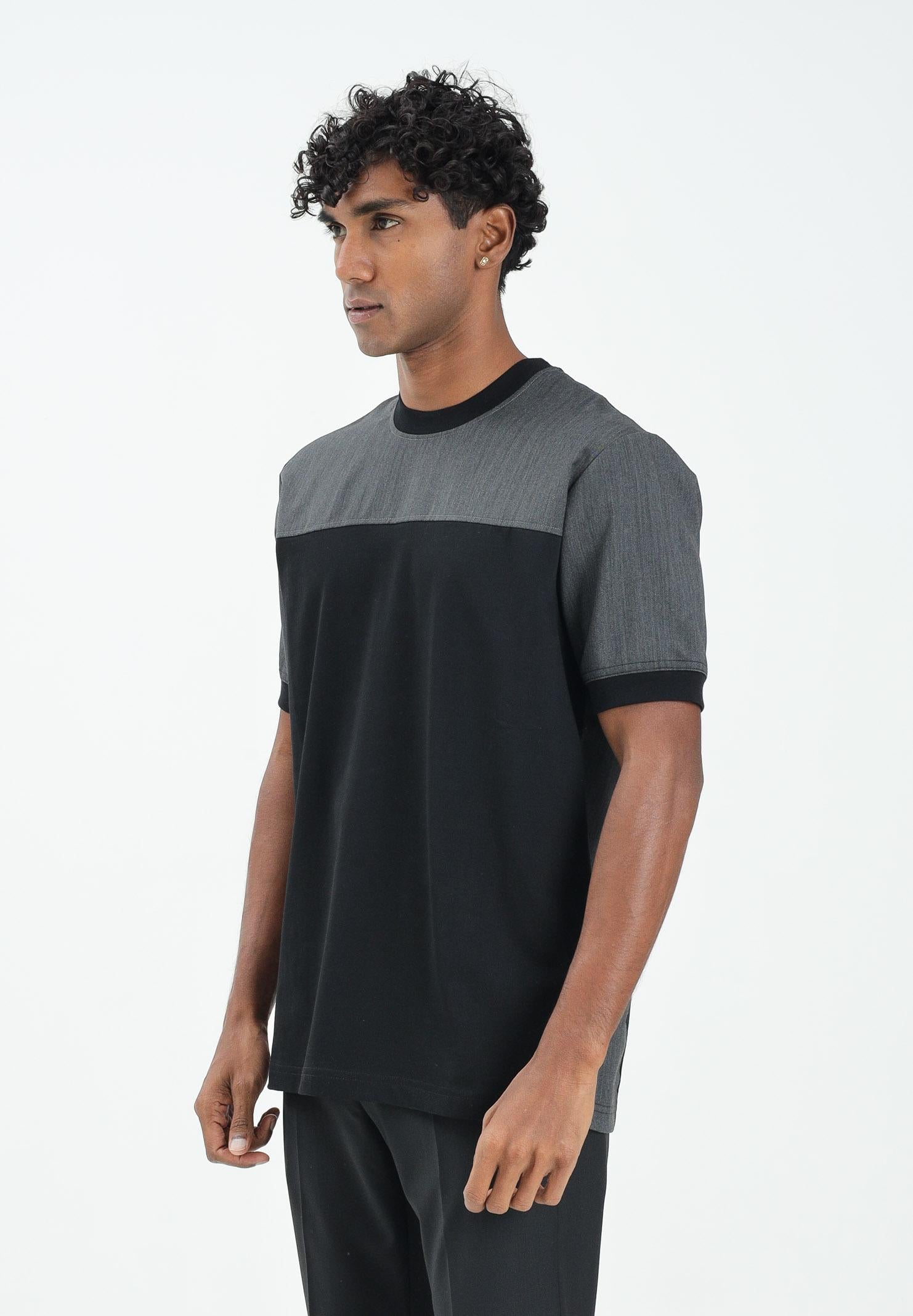 YES LONDON T-shirt a manica corta nera da uomo con inserti grigi XM4215 NE YES LONDON 