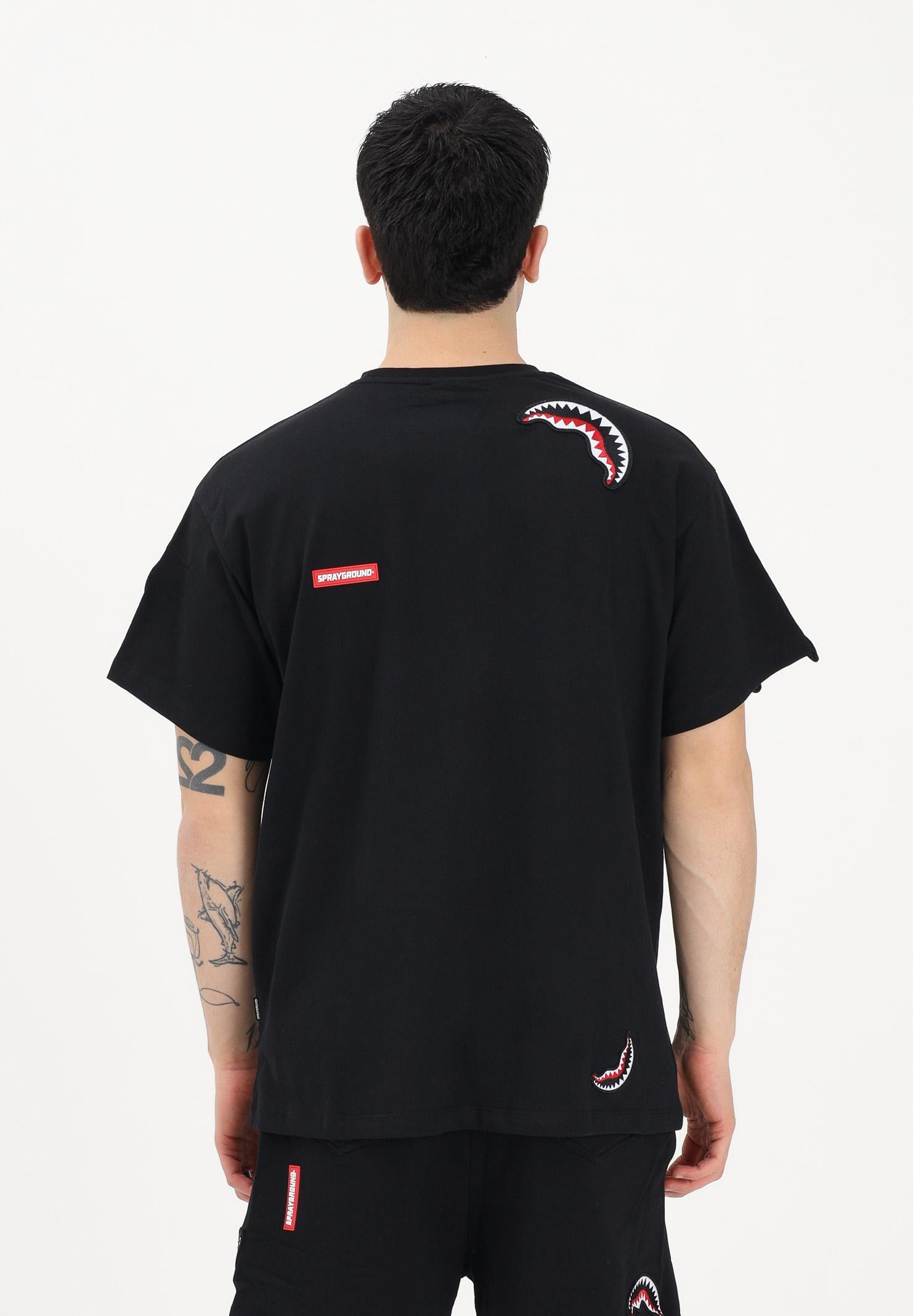 SPRAYGROUND T-shirt a manica corta nera da uomo con dettagli grafici "shark" SP846BLK . SPRAYGROUND 