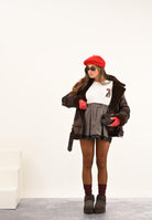 VICOLO Gonna corta da donna realizzata in tessuto principe di Galles nei toni del marrone e nero TF1473 SC VICOLO 