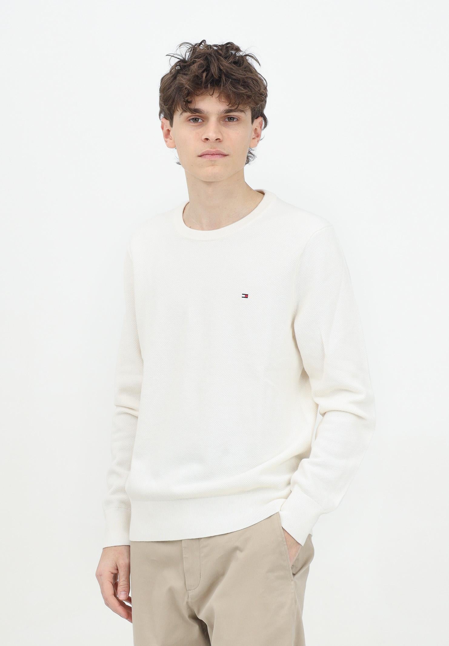 Maglioncino girocollo panna uomo TOMMY HILFIGER con ricamo