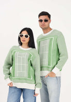 LACOSTE Maglione girocollo bianco e verde per uomo e donna con grafica campo da tennis AH0619 4SI LACOSTE 