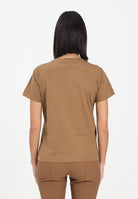 PINKO T-shirt a manica corta marrone da donna con ricamo logo Love Birds in cristalli 103320A2RN M10 PINKO 