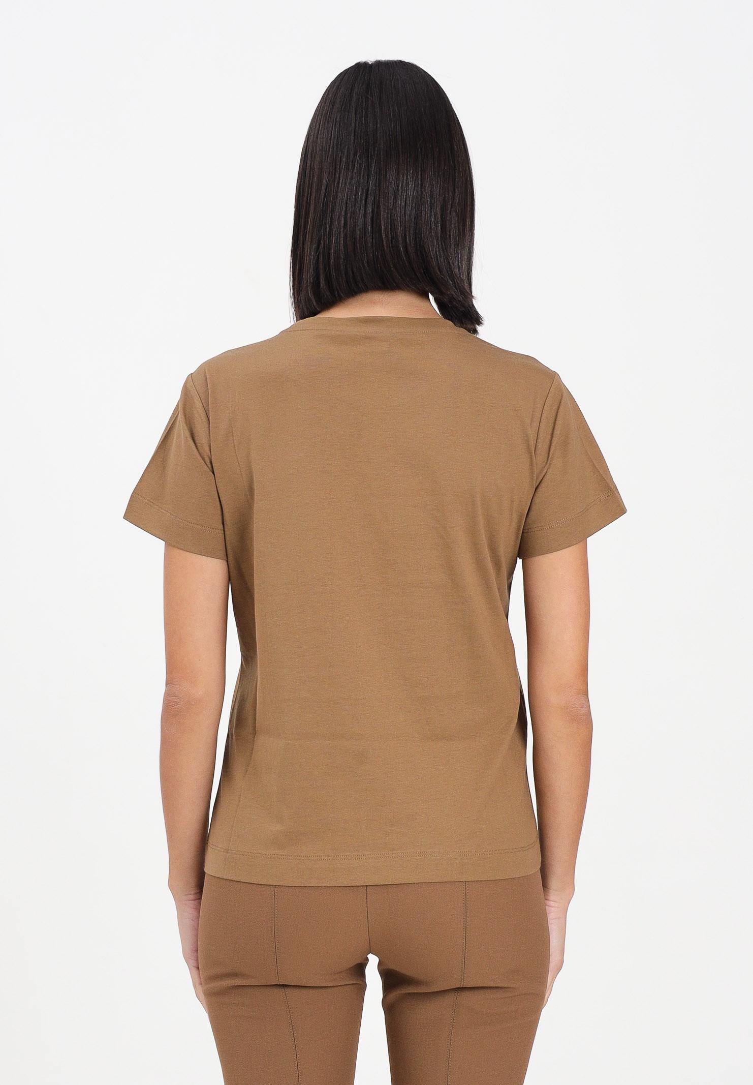 PINKO T-shirt a manica corta marrone da donna con ricamo logo Love Birds in cristalli 103320A2RN M10 PINKO 