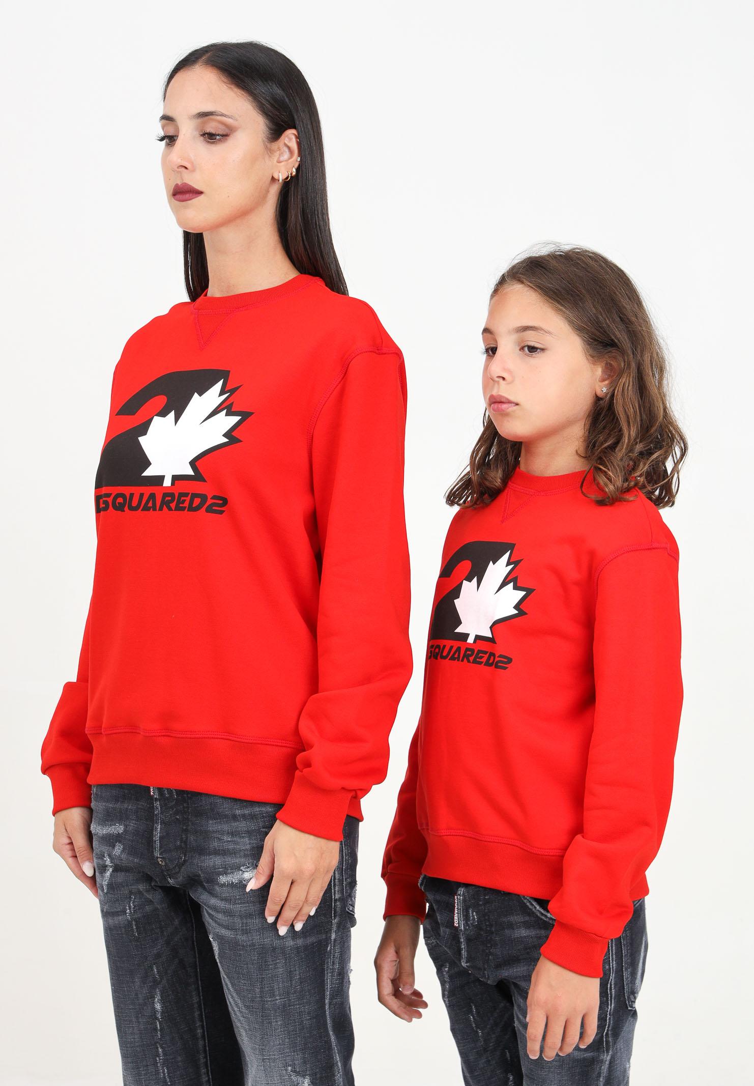 Felpa girocollo rossa per donna e bambina con stampa logo DQ2469D0094 DQ453 DSQUARED2 