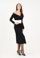 ELISABETTA FRANCHI Abito midi nero da donna con bottoni gioiello<BR/> AB82257E2 110 ELISABETTA FRANCHI 