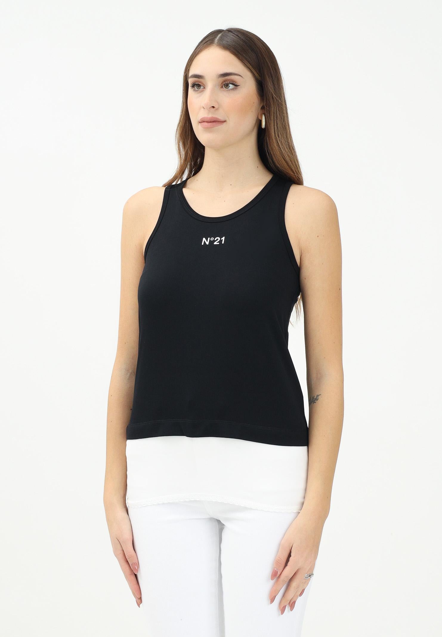 N21 Canotta nera per donna e bambina con stampa logo N2102FN0153 0N900 N21 