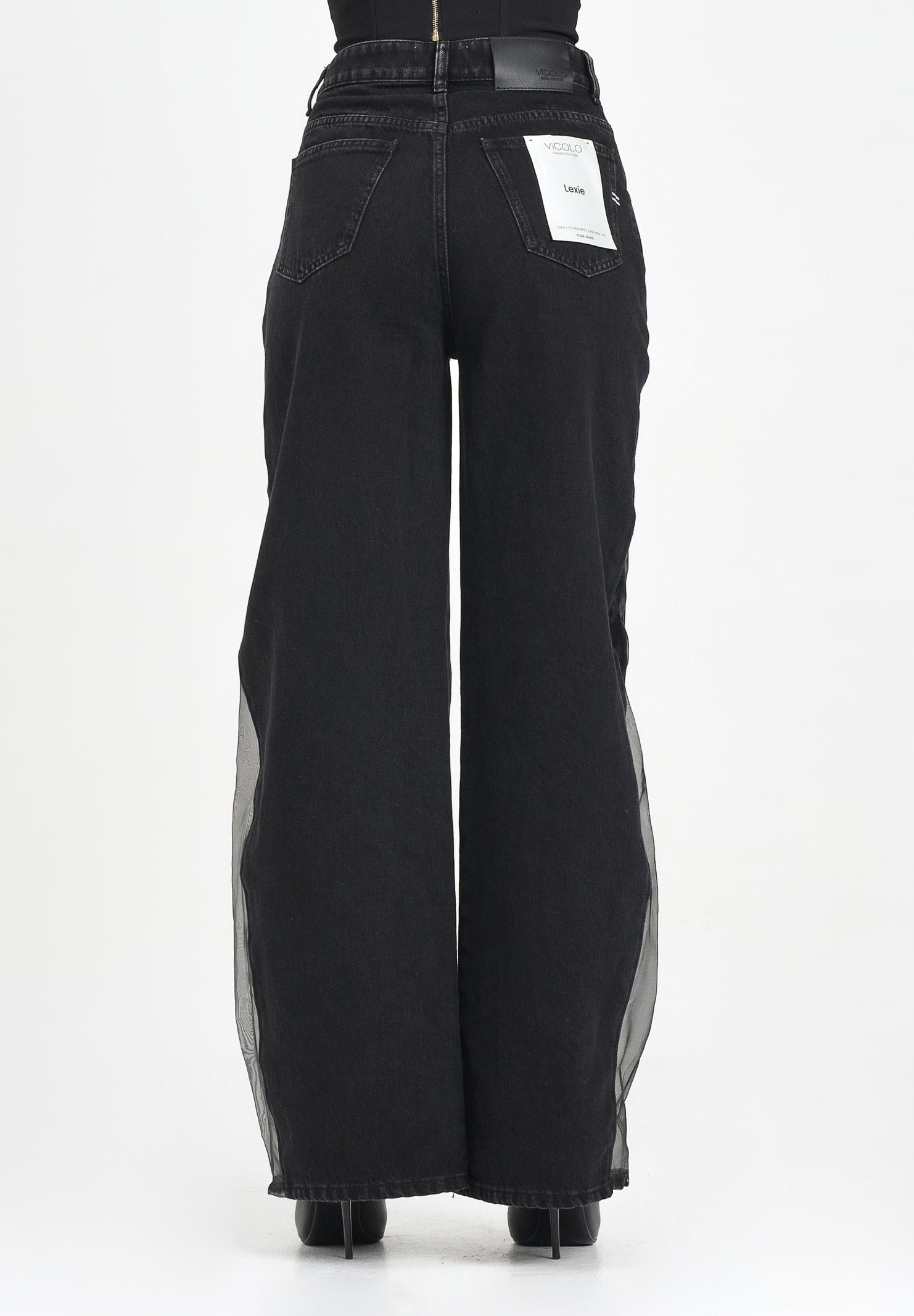 VICOLO Jeans Lexie nero da donna con inserzioni laterali in tulle DF5026 VU VICOLO 