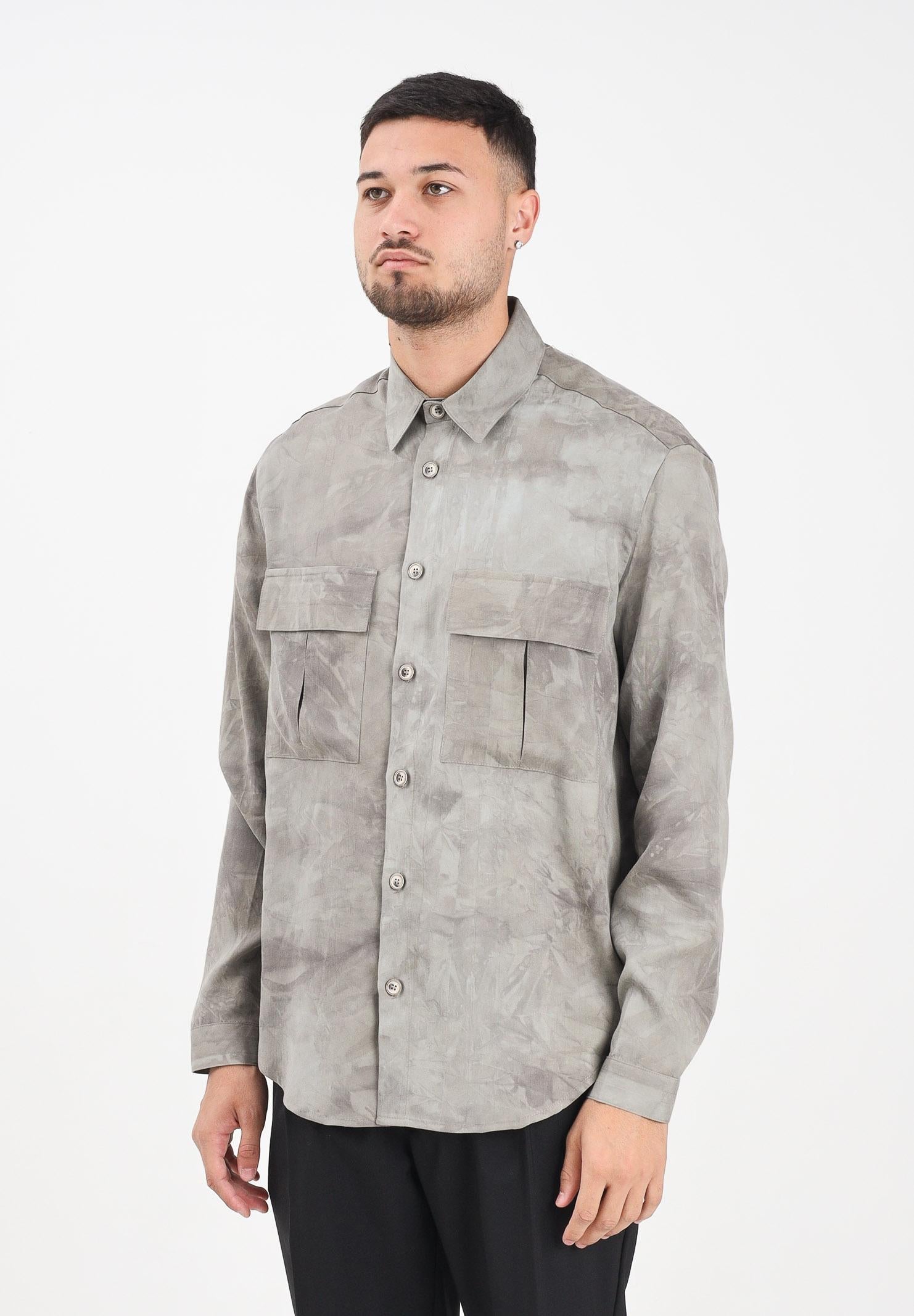 YES LONDON Camicia a manica lunga grigia da uomo con effetto marmorizzato XCM7214 AV YES LONDON 