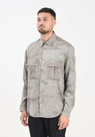 YES LONDON Camicia a manica lunga grigia da uomo con effetto marmorizzato XCM7214 AV YES LONDON 
