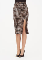 ELISABETTA FRANCHI Gonna midi cacao da donna con stampa alligatore<BR/> GO14961E2 644 ELISABETTA FRANCHI 