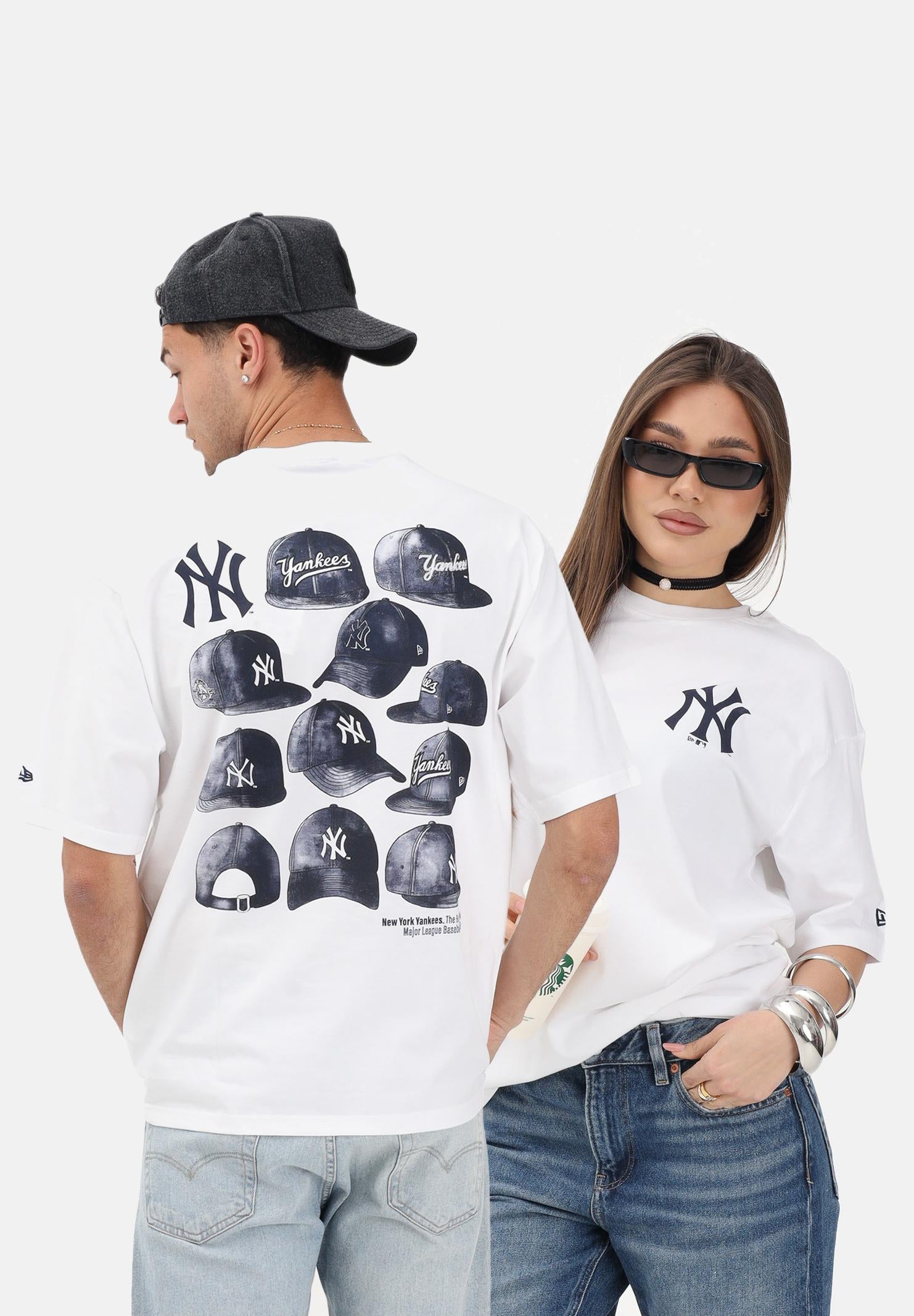 NEW ERA T-shirt a manica corta Oversized New York Yankees MLB Cap Graphic bianca per uomo e donna 60856148 . NEW ERA 