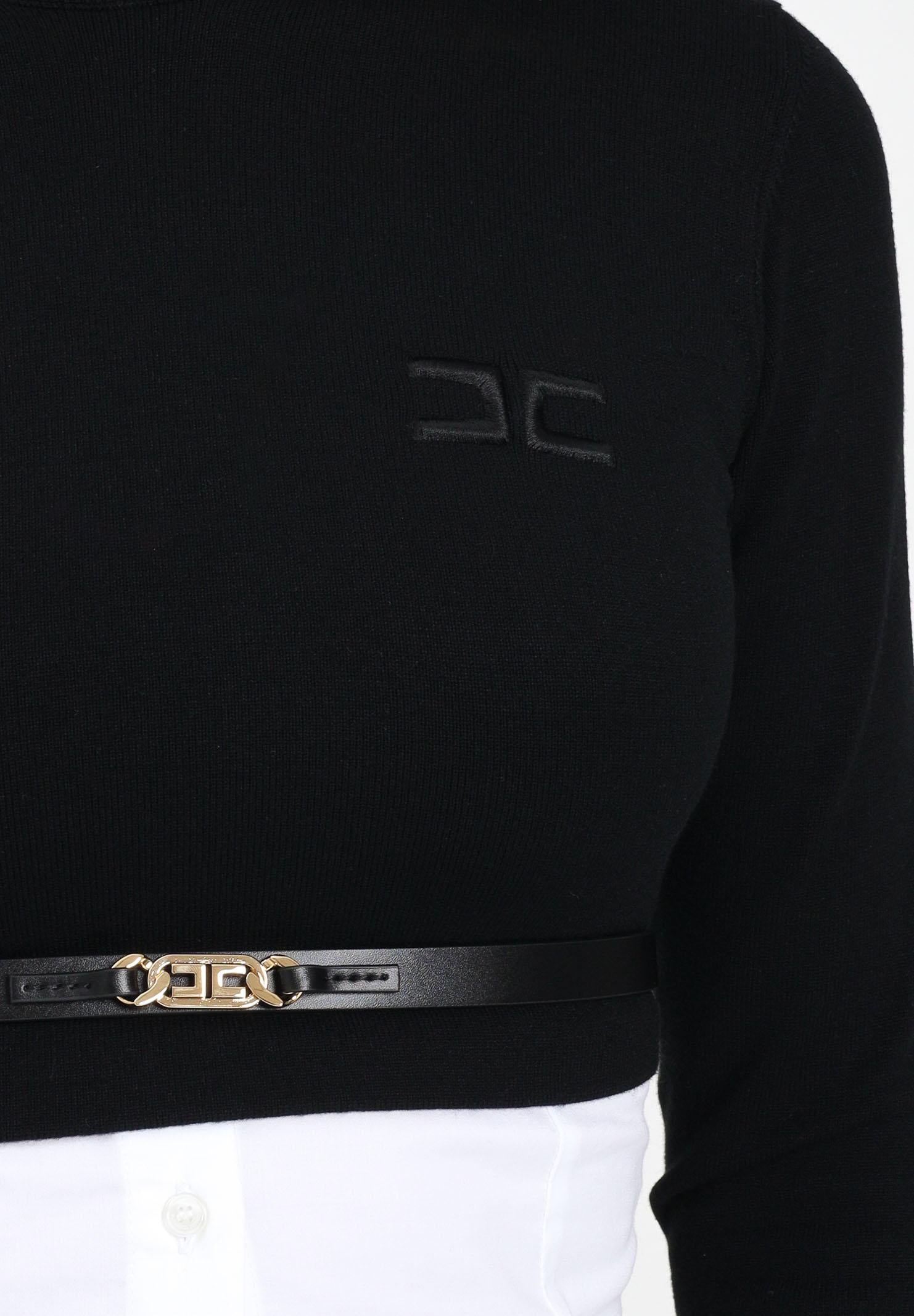 ELISABETTA FRANCHI Maglioncino a collo alto nero da donna in viscosa e popeline di cotone MK14T56E2 222 ELISABETTA FRANCHI 