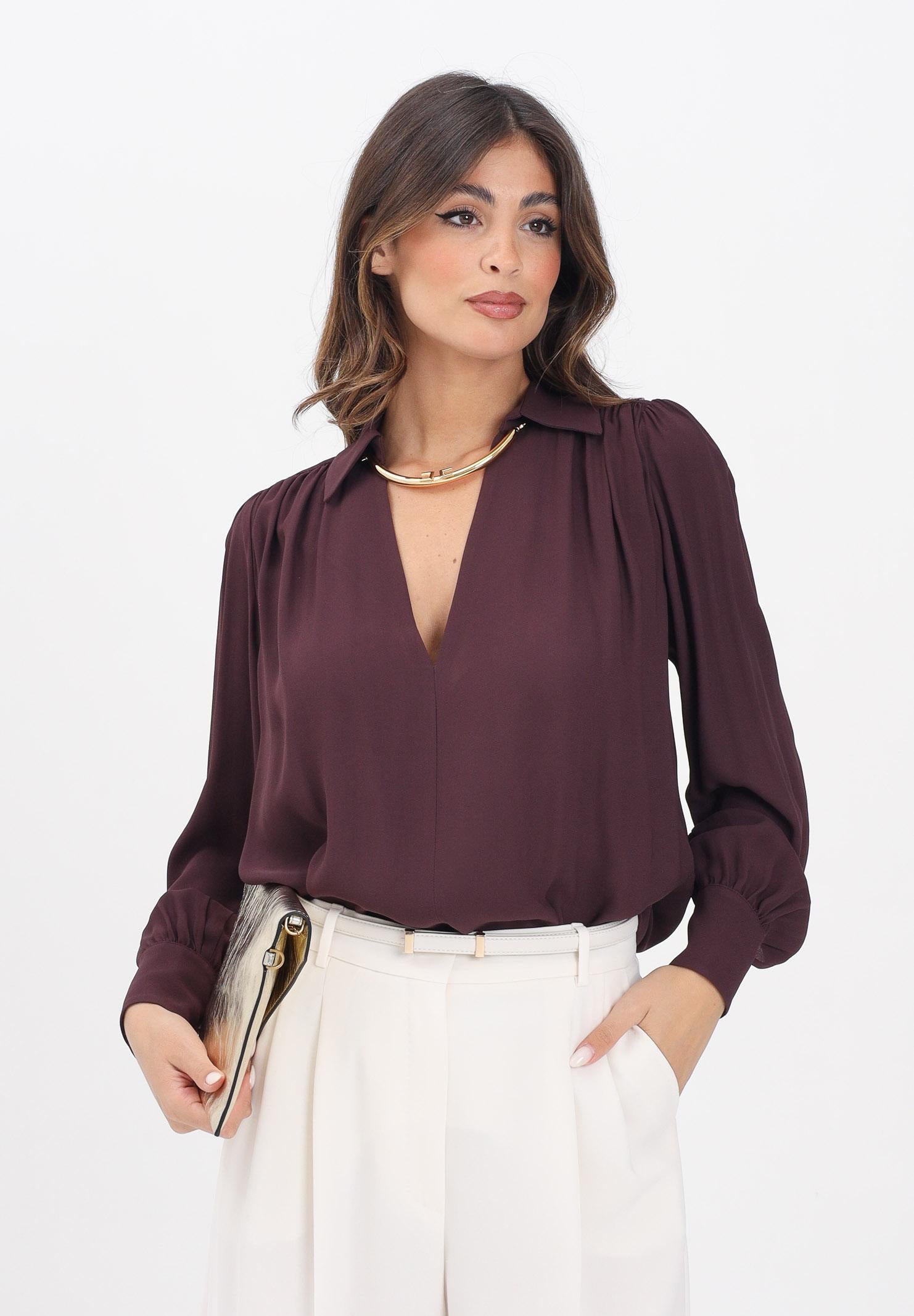 ELISABETTA FRANCHI Blusa bordeaux da donna con dettaglio gioiello CA12356E2 EA4 ELISABETTA FRANCHI 