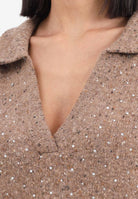 PINKO Maglioncino con scollo a V beige da donna realizzato in morbido tessuto con strass 105684A2U4 C3Z PINKO 