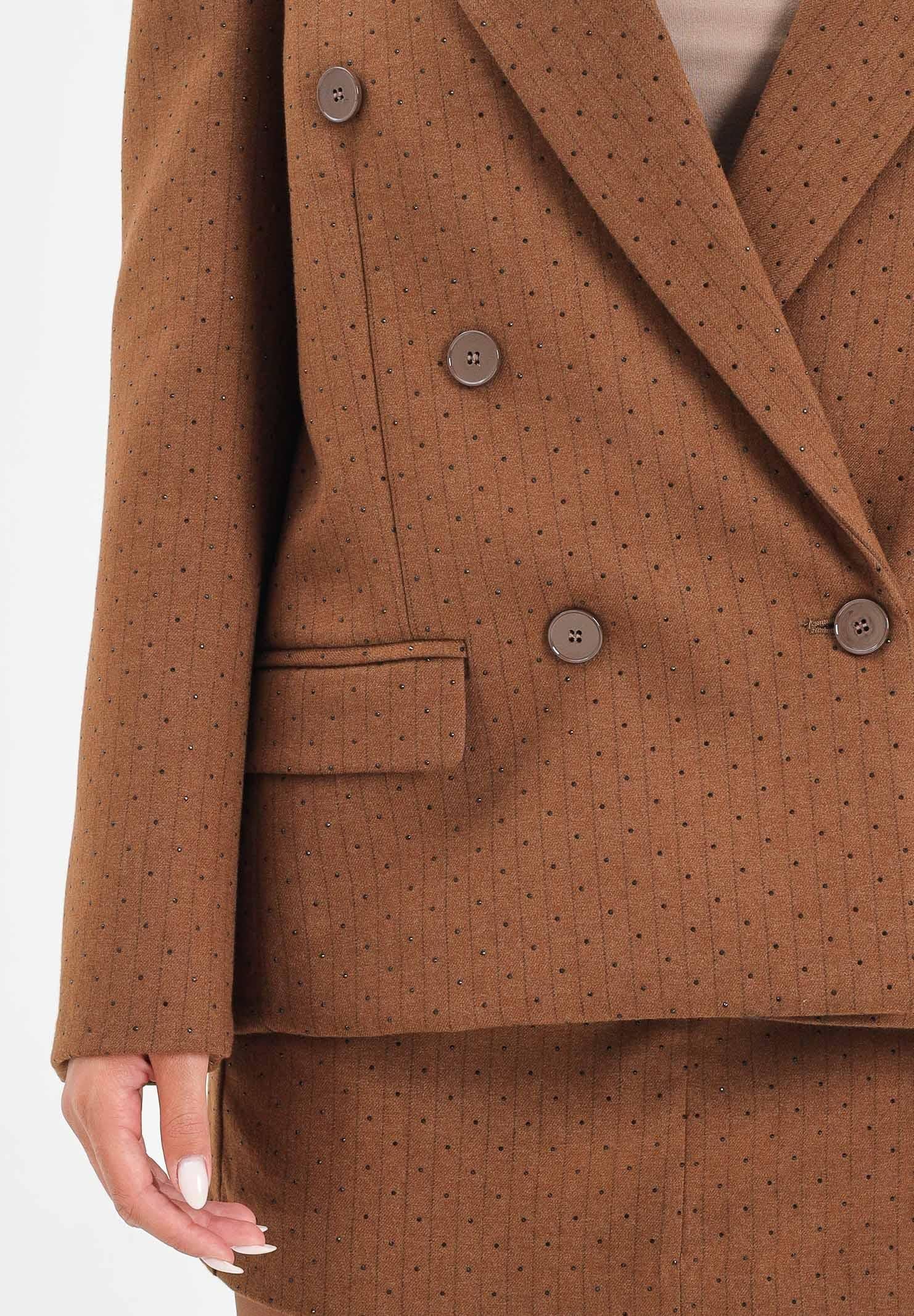 VICOLO Giacca doppiopetto cammello da donna con motivo gessato e strass TF0258 FFCU VICOLO 