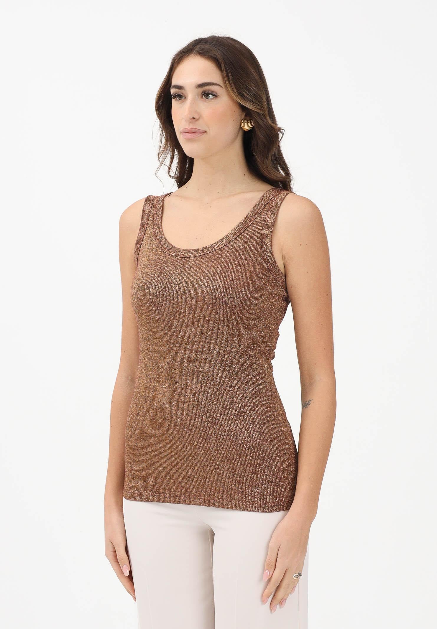 VICOLO Canotta bronzo da donna realizzata in un tessuto lavorato con filato lamé UF0055 BR VICOLO 