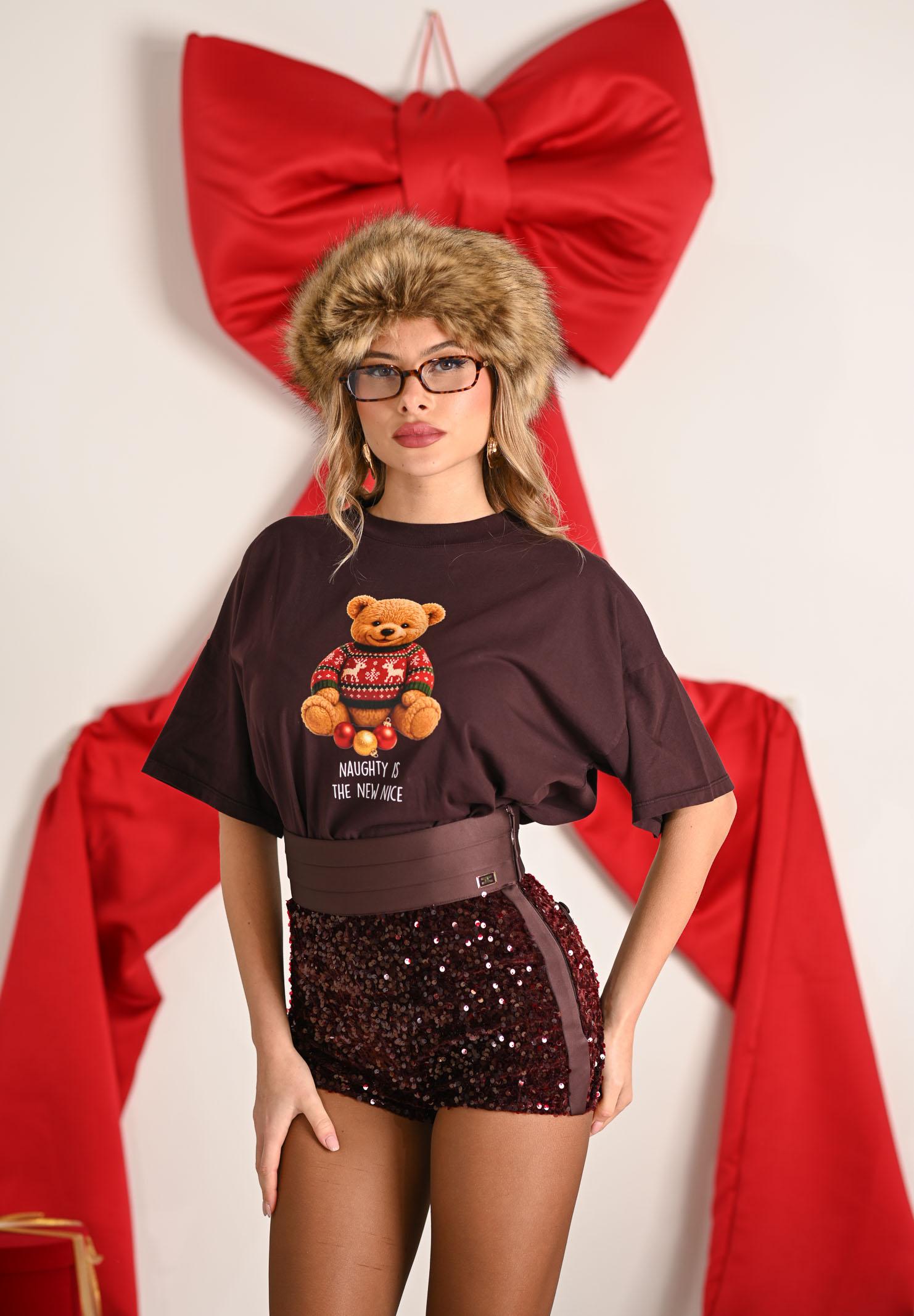 VICOLO T-shirt a manica corta marrone da donna con stampa teddy RF0620 MA VICOLO 