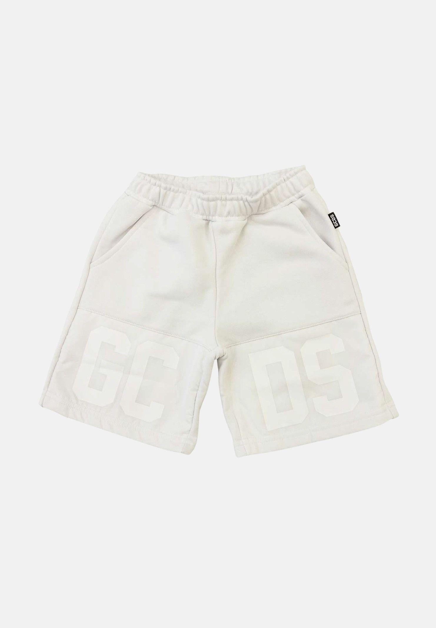GCDS Shorts sportivo bianco per bambino e bambina con logo tono su tono Z0UKQL599F004 100A GCDS 