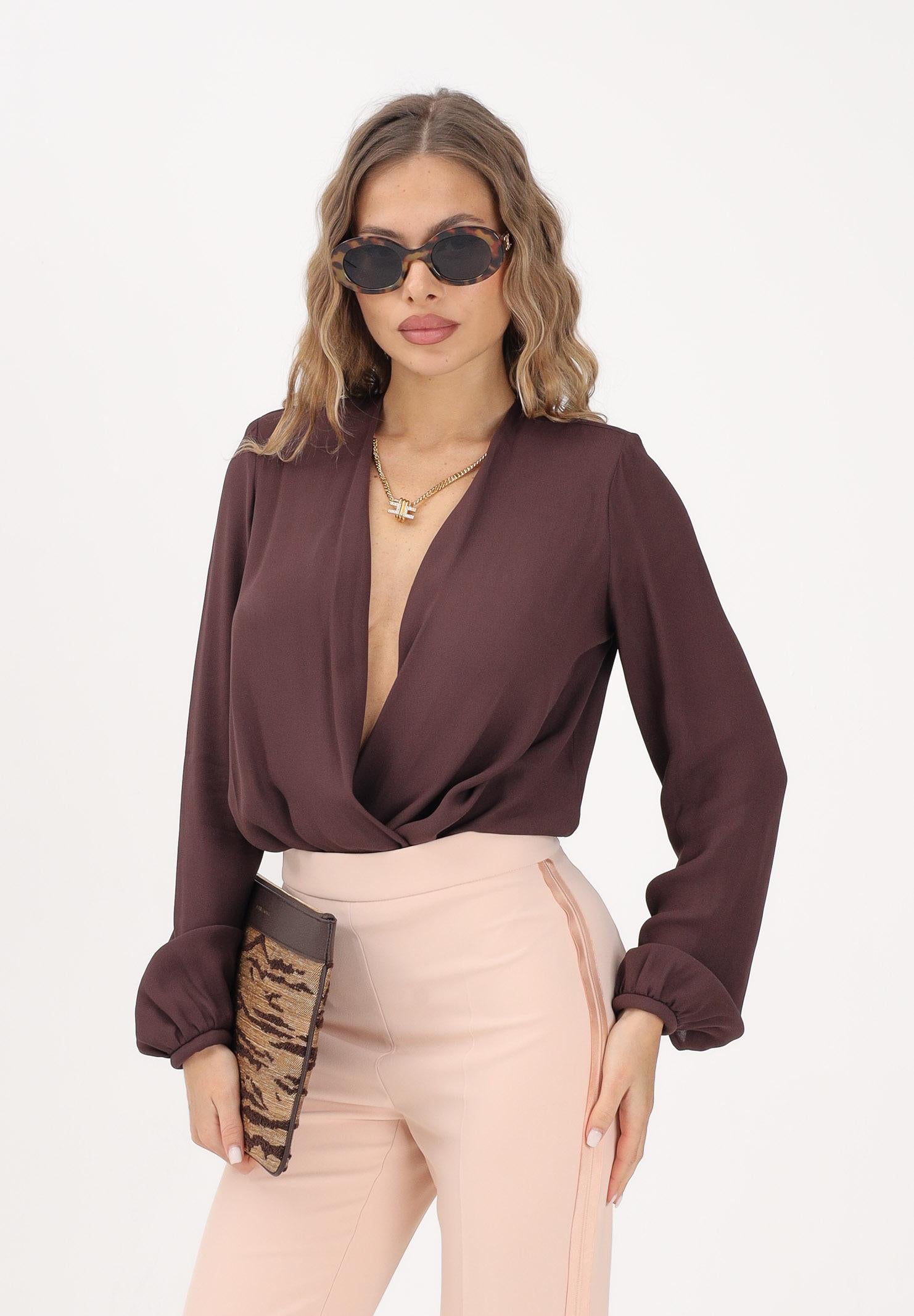 ELISABETTA FRANCHI Body a manica lunga cacao da donna con collana CB00762E2 644 ELISABETTA FRANCHI 