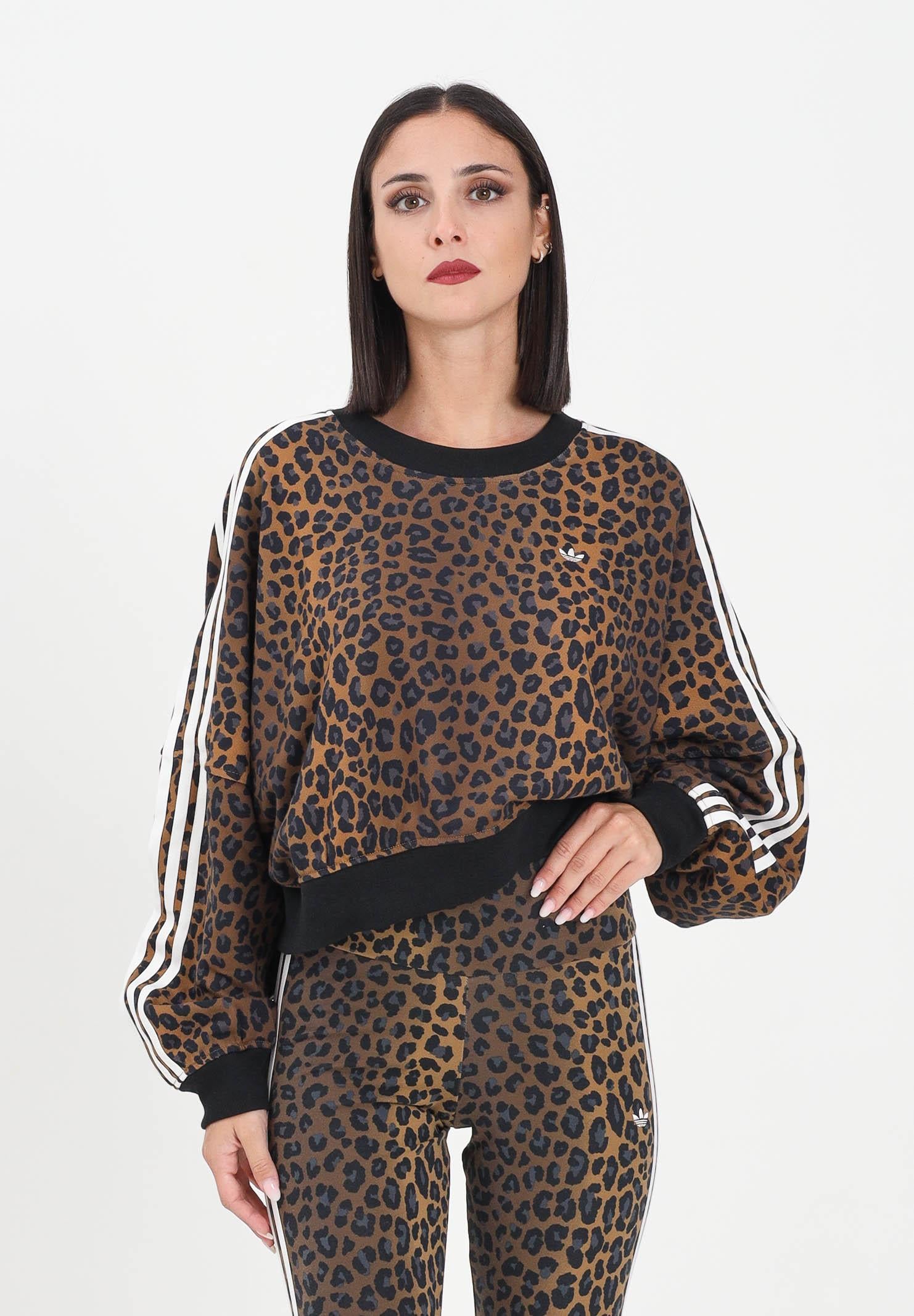 ADIDAS ORIGINALS Felpa girocollo Leopard Crewneck marrone da donna JW7303  ADIDAS ORIGINALS 