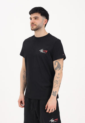 TOMMY JEANS T-shirt a manica corta nera da uomo con logo frontale DM0DM22538 BDS TOMMY JEANS 