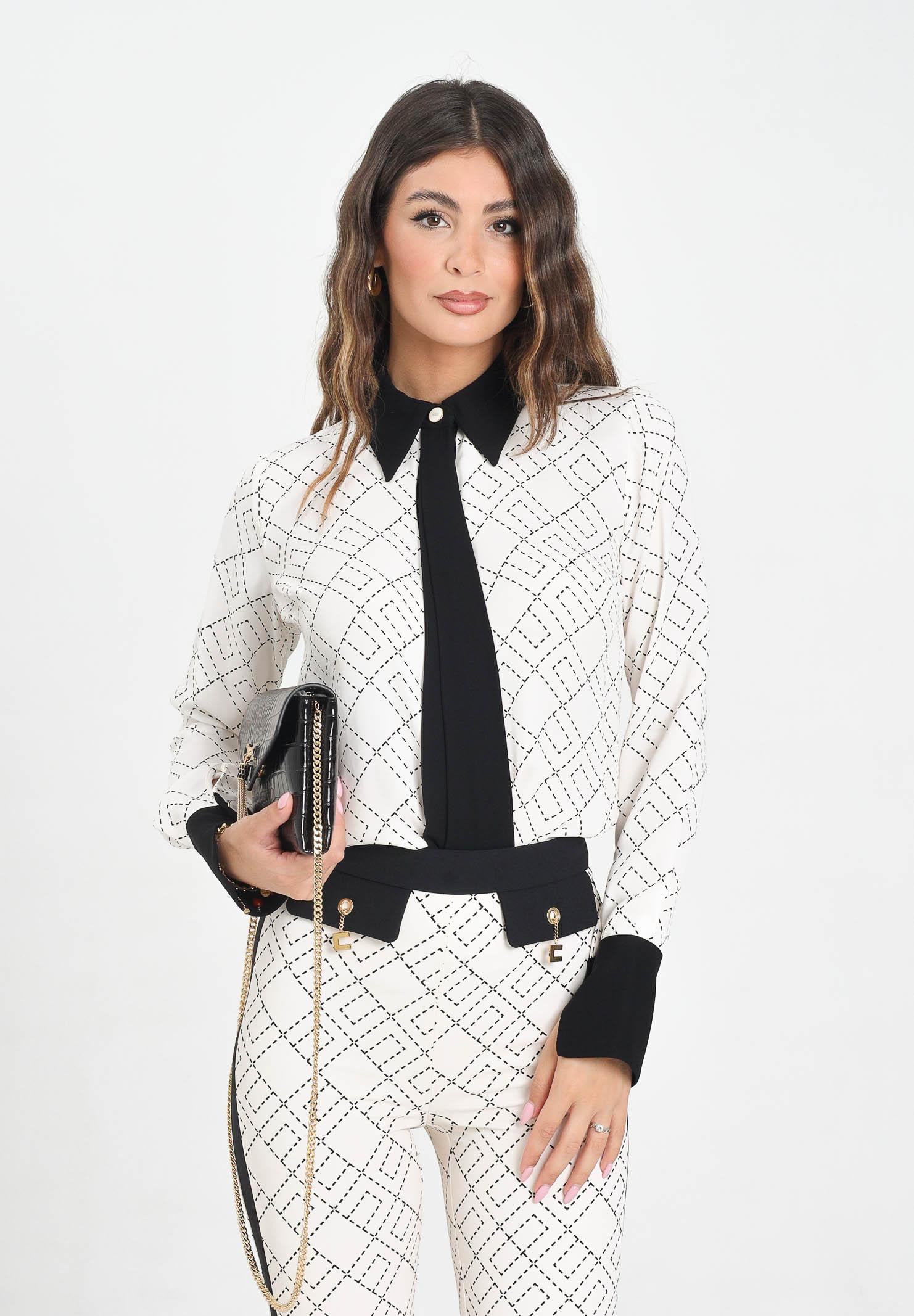 ELISABETTA FRANCHI Camicia a manica lunga panna e nera da donna con stampa CA10456E2 EF1 ELISABETTA FRANCHI 
