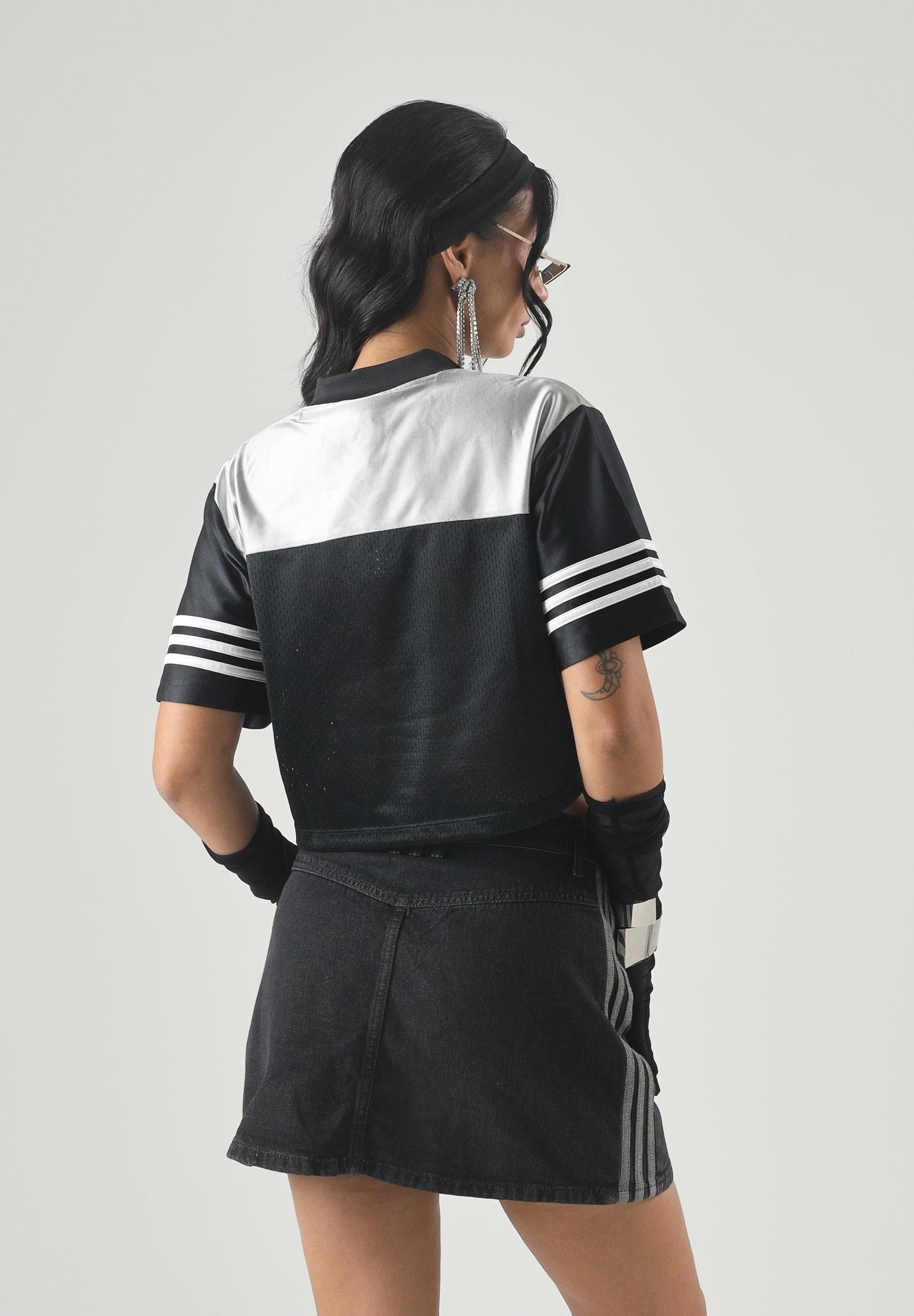 ADIDAS ORIGINALS  T-shirt Crop Jersey Black/Grey Two/White nera, grigia e bianca donna KQ6427 . ADIDAS ORIGINALS 