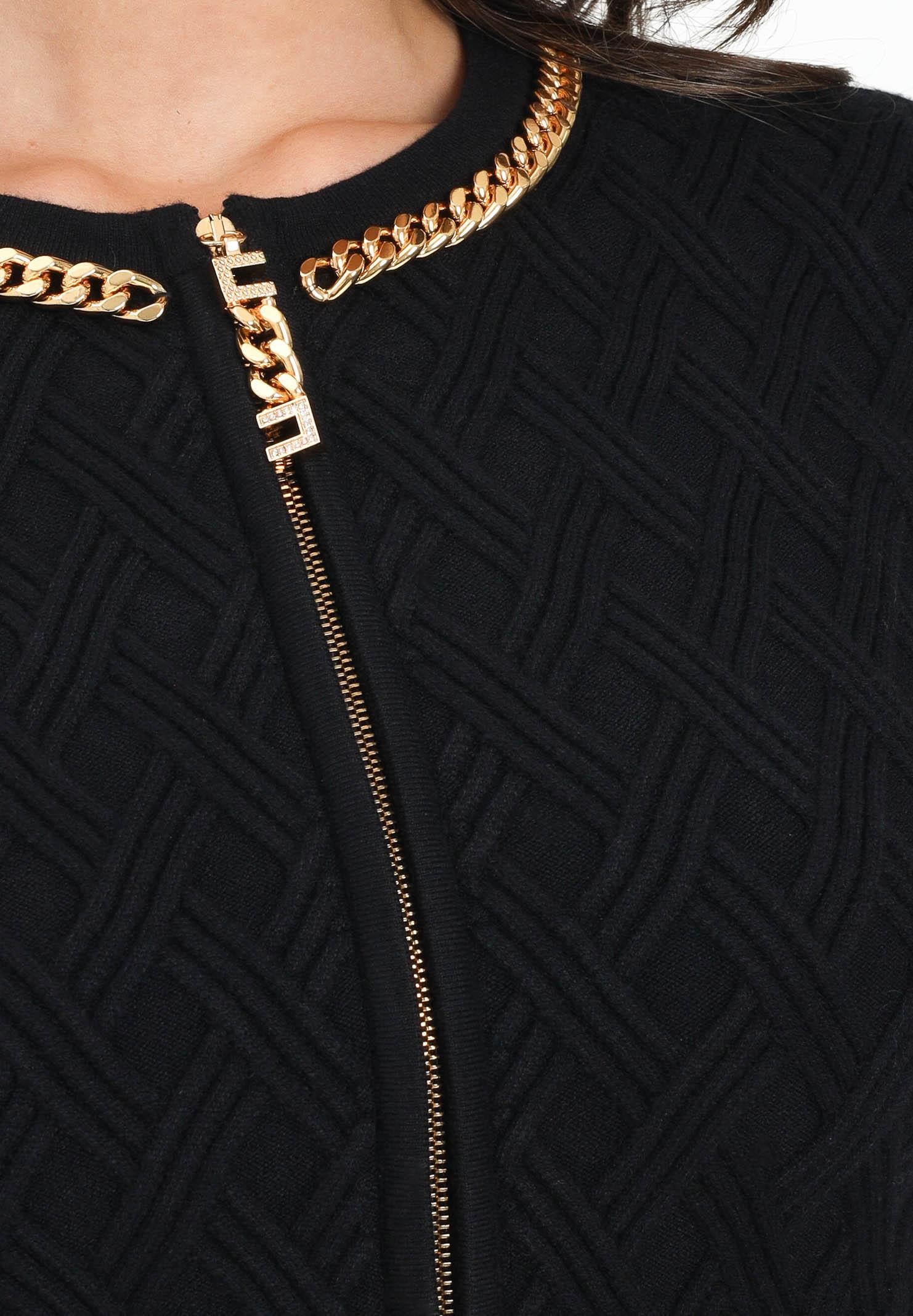 ELISABETTA FRANCHI Cardigan corto nero da donna in maglia a rombi con dettaglio gioiello MK29B56E2 110 ELISABETTA FRANCHI 